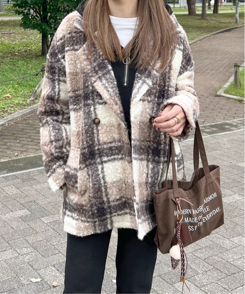 セール】【yc__mam select】リングボア チェック柄 ダブルジャケット