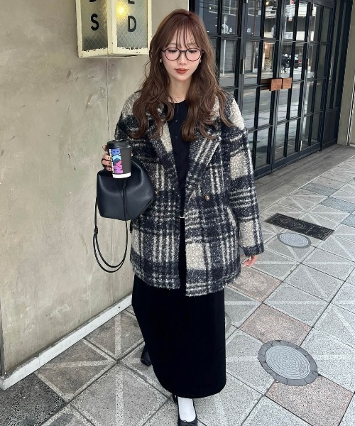 セール】【yc__mam select】リングボア チェック柄 ダブルジャケット