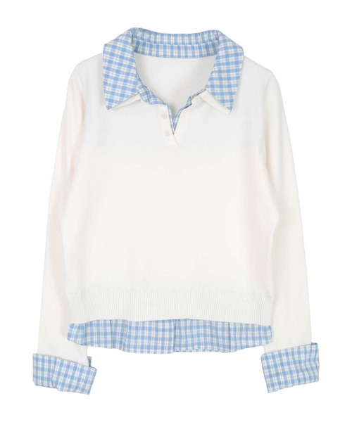 miette（ミエット）の「シャツレイヤード風ポロニット（ニット/セーター・レディース・アイボリー/グレー/レッド/ブラウン/ネイビー・L/M/S）」の14枚目の写真