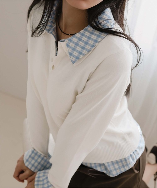 miette（ミエット）の「シャツレイヤード風ポロニット（ニット/セーター・レディース・アイボリー/グレー/レッド/ブラウン/ネイビー・L/M/S）」の20枚目の写真
