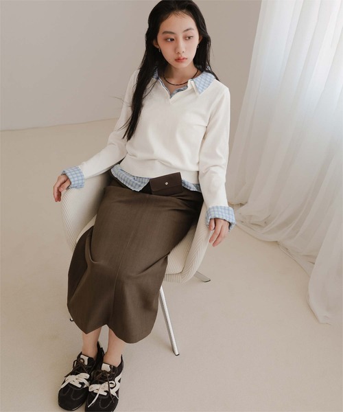 miette（ミエット）の「シャツレイヤード風ポロニット（ニット/セーター・レディース・アイボリー/グレー/レッド/ブラウン/ネイビー・L/M/S）」の21枚目の写真