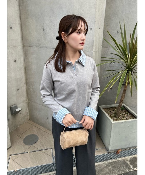 miette（ミエット）の「シャツレイヤード風ポロニット（ニット/セーター・レディース・アイボリー/グレー/レッド/ブラウン/ネイビー・L/M/S）」の7枚目の写真