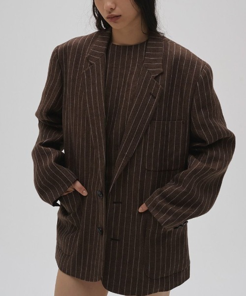 TODAYFUL(トゥデイフル)の「TODAYFUL Boyfriend Stripe Linen Jacket ボーイフレンドストライプリネンジャケット/12610108(テーラードジャケット・レディース・ブラウン・36)」の1枚目の写真