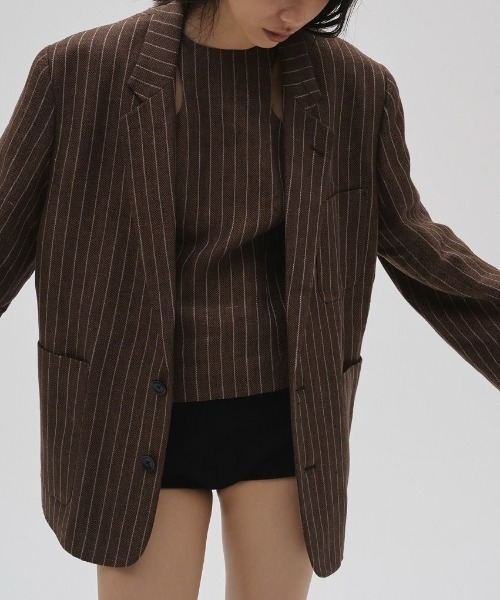 TODAYFUL(トゥデイフル)の「TODAYFUL Boyfriend Stripe Linen Jacket ボーイフレンドストライプリネンジャケット/12610108(テーラードジャケット・レディース・ブラウン・36)」の2枚目の写真