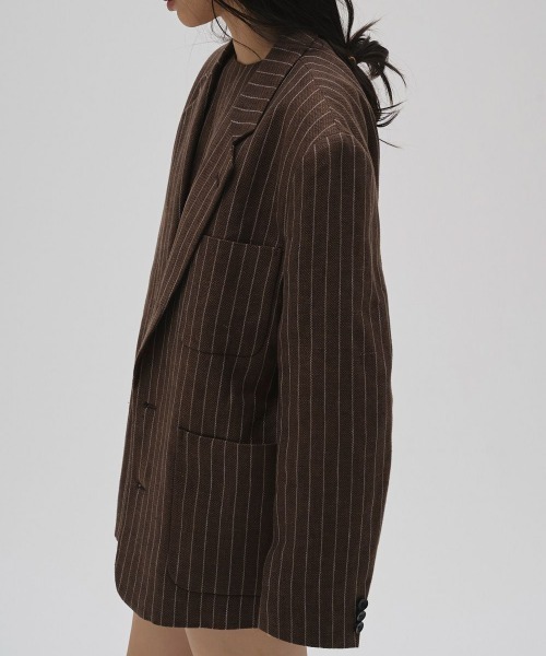 TODAYFUL(トゥデイフル)の「TODAYFUL Boyfriend Stripe Linen Jacket ボーイフレンドストライプリネンジャケット/12610108(テーラードジャケット・レディース・ブラウン・36)」の3枚目の写真