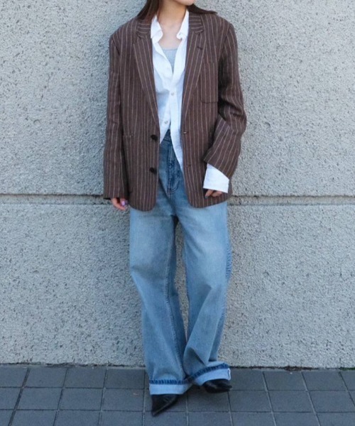 TODAYFUL(トゥデイフル)の「TODAYFUL Boyfriend Stripe Linen Jacket ボーイフレンドストライプリネンジャケット/12610108(テーラードジャケット・レディース・ブラウン・36)」の12枚目の写真