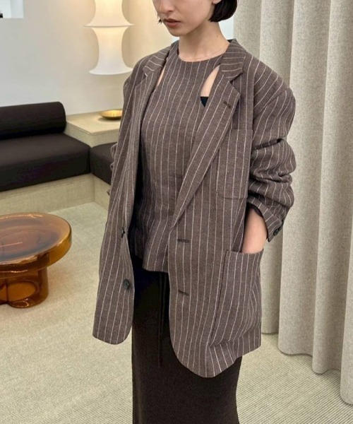 TODAYFUL(トゥデイフル)の「TODAYFUL Boyfriend Stripe Linen Jacket ボーイフレンドストライプリネンジャケット/12610108(テーラードジャケット・レディース・ブラウン・36)」の14枚目の写真