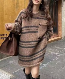 AsheKsha（アシクシャ）の「【新作】ルーズフィット 大ポケット カラーブロックストライプセーター（ニット/セーター）」