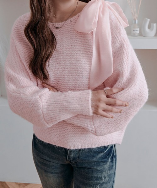 ST ANDREWS 　ニット　セーター 　リボン　ビジュー　ピンク ST ANDREWS ニット セーター リボン ビジュー ピンク ST ANDREWS