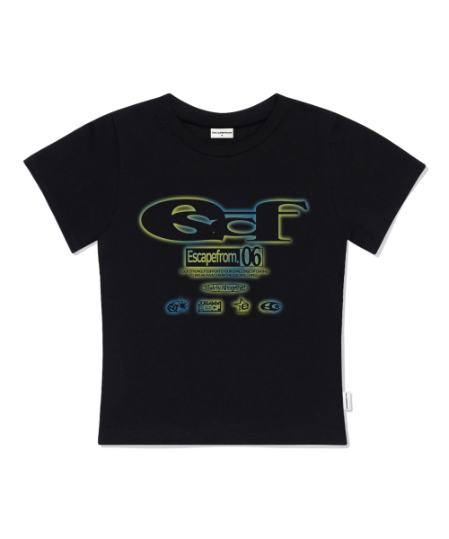 ESCAPEFROM（エスケープフロム）の「グラデーション ESCFロゴコラージュプリントスリムフィット半袖Tシャツブラック（Tシャツ/カットソー・レディース・その他・MEDIUM/LARGE）」の3枚目の写真