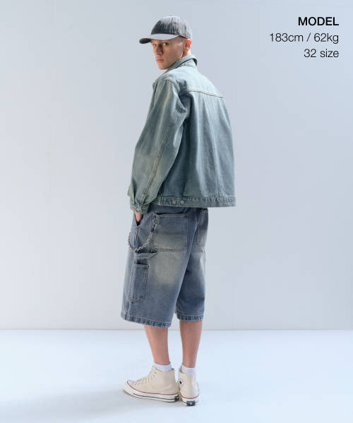 MUSINSA STANDARD（ムシンサスタンダード）の「ビッグブラシカーペンターバミューダデニムパンツ[ライトインディゴ]（デニムパンツ・メンズ・その他・38/32/31/26/27/30/34/33/42/36/40/28/29）」の2枚目の写真