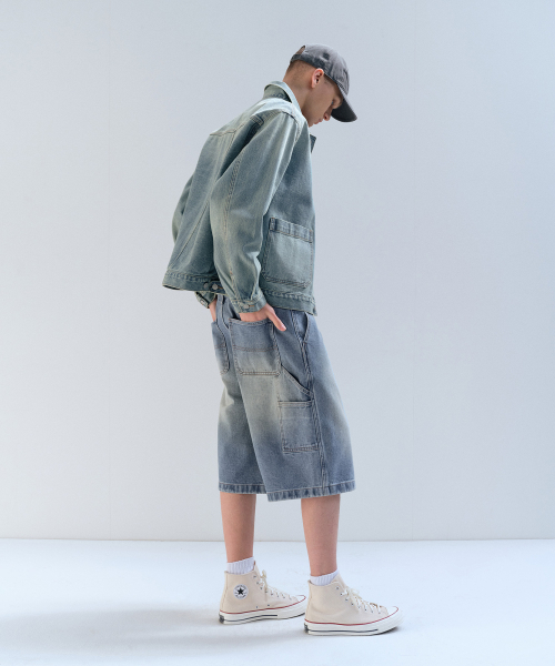 MUSINSA STANDARD（ムシンサスタンダード）の「ビッグブラシカーペンターバミューダデニムパンツ[ライトインディゴ]（デニムパンツ・メンズ・その他・38/32/31/26/27/30/34/33/42/36/40/28/29）」の3枚目の写真
