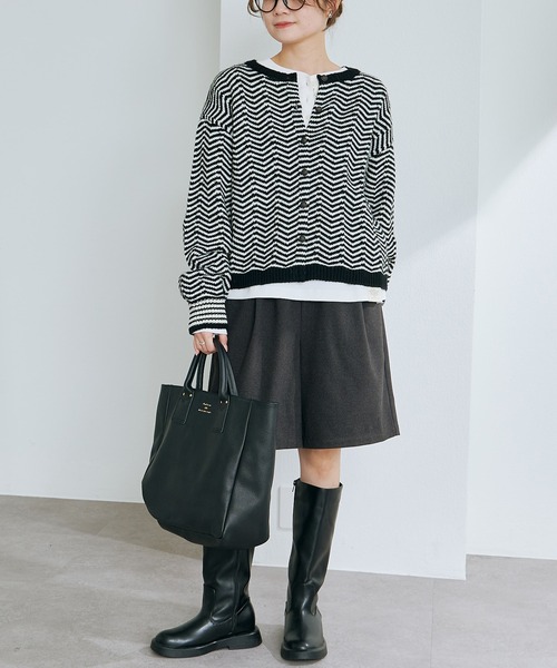 PUAL CE CIN（ピュアルセシン）の「ヘリンボーン編みニットカーディガン（カーディガン/ボレロ・レディース・ブラック系・FREE）」の6枚目の写真