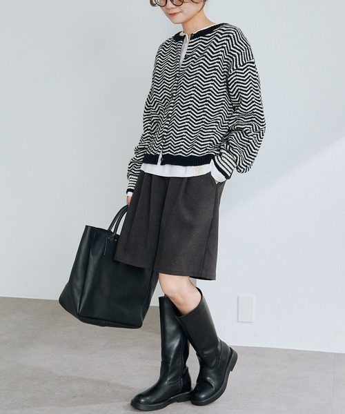 PUAL CE CIN（ピュアルセシン）の「ヘリンボーン編みニットカーディガン（カーディガン/ボレロ・レディース・ブラック系・FREE）」の7枚目の写真
