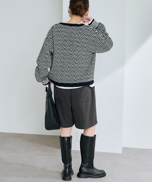 PUAL CE CIN（ピュアルセシン）の「ヘリンボーン編みニットカーディガン（カーディガン/ボレロ・レディース・ブラック系・FREE）」の8枚目の写真