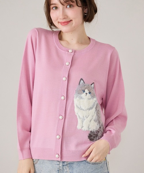 ピンクの猫 ISSEY SPORT ウールカーディガンジャケット モヘアタッチVネックカーディガン｜ニット｜CECIL McBEE(セシル