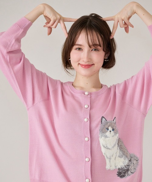 セール】ねこ刺繍ニットカーディガン（カーディガン/ボレロ）｜Jolly Poupee（ジョリープッペ）のファッション通販 - ZOZOTOWN (ネコジャラ様 専用 )PINK HOUSE/カーディガン　セーター