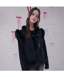 Fur Trim Quilted Vest BLACK