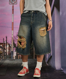 Worn Ochre Bermuda Denim Pants-Blue