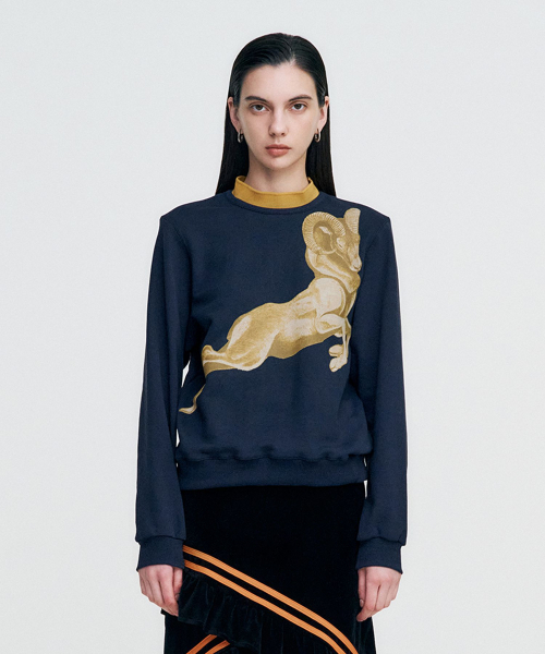 Double Rib Sweatshirt - Dall Sheep _ NAVY（スウェット）｜KIMZISU 