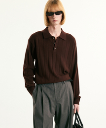 TNGT（ティーエヌジーティー）の「Oversize Rib Polo Knit Top (Burgundy) TNSW5F111D2（ポロシャツ）」