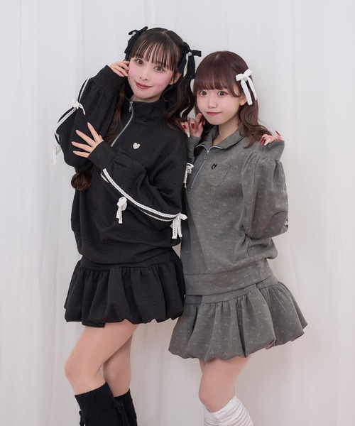 Honey Cinnamon（ハニーシナモン）の「ハートJQハーフジップセットアップ（セットアップ・レディース・ブラック/チャコール・FREE）」の10枚目の写真
