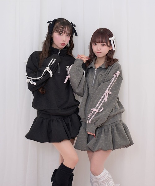 Honey Cinnamon（ハニーシナモン）の「ハートJQハーフジップセットアップ（セットアップ・レディース・ブラック/チャコール・FREE）」の9枚目の写真