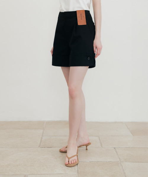 (W) Cabana Turn-Up Cotton Shorts Black