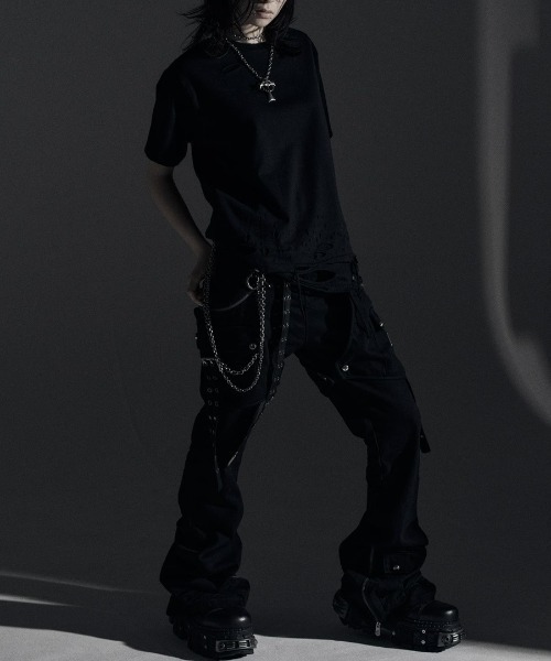 ROSEN KREUZ（ローゼンクロイツ）の「【Rosen Kreuz】SIDE BELT DOCKING FLARE PANTS / 【ローゼンクロイツ】サイドベルトドッキングフレアデニムパンツ（デニムパンツ・メンズ・ブラック・03/02/01）」の9枚目の写真