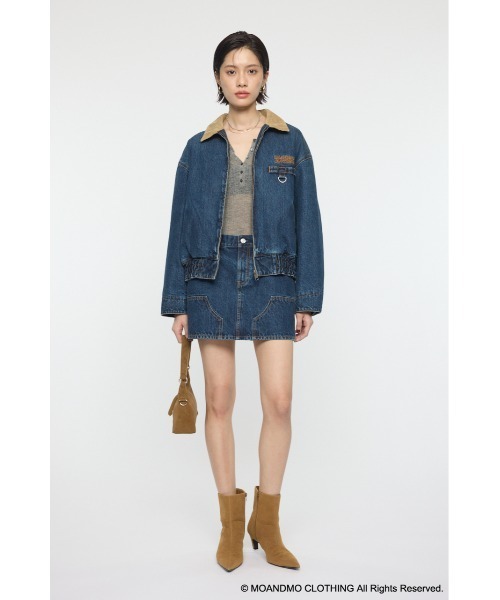 MOUSSY（マウジー）の「MOANDMO EMBROIDERY ミニスカート（デニムスカート・レディース・ダークブルー/ワンウォッシュ・1/2）」の4枚目の写真
