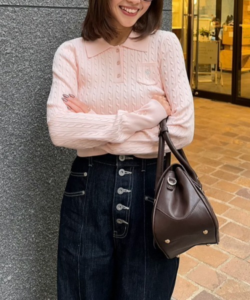 rienda(リエンダ)の「【POLO BCS】ケーブルニットトップス 秋服 冬服(ニット/セーター・レディース・ピンク/アイボリー/ライトブルー・FREE)」の8枚目の写真