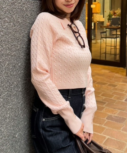 rienda(リエンダ)の「【POLO BCS】ケーブルニットトップス 秋服 冬服(ニット/セーター・レディース・ピンク/アイボリー/ライトブルー・FREE)」の7枚目の写真