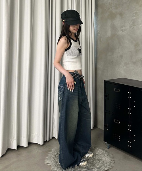 sedacle girl(セダクルガール)の「ラインストーンカーブデニム(デニムパンツ・レディース・ブラック/インディゴブルー/ダークインディゴブルー/ピンク/ブラック系/ミント・SMALL/MEDIUM)」の11枚目の写真