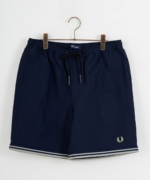 FRED PERRY（フレッドペリー）の「【WEB先行予約】[FRED PERRY/フレッドペリー] 別注 ツインティップライン ワンポイントロゴ刺繍 スイムショートパンツ（その他パンツ・レディース・ネイビー/グリーン/ブラック/グレー・XS/L/M/S）」の12枚目の写真