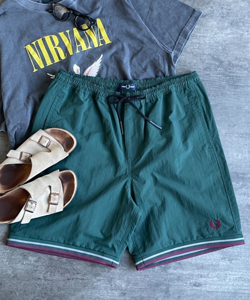 FRED PERRY（フレッドペリー）の「【WEB先行予約】[FRED PERRY/フレッドペリー] 別注 ツインティップライン ワンポイントロゴ刺繍 スイムショートパンツ（その他パンツ・レディース・ネイビー/グリーン/ブラック/グレー・XS/L/M/S）」の8枚目の写真