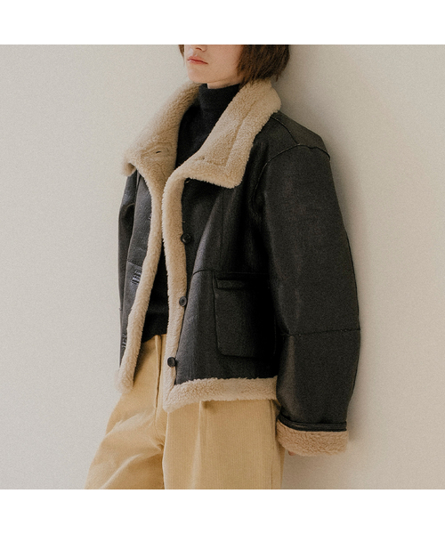 High neck faux leather wool shearing mustang [FRFA03MU02]_Black