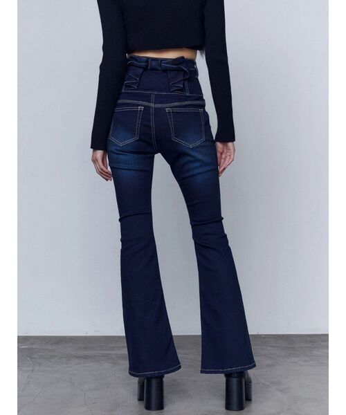 バックリボン　フレア　ハイウエストパギンス　スキニー セール】バックリボンフレアハイウエストパギンス（デニムパンツ