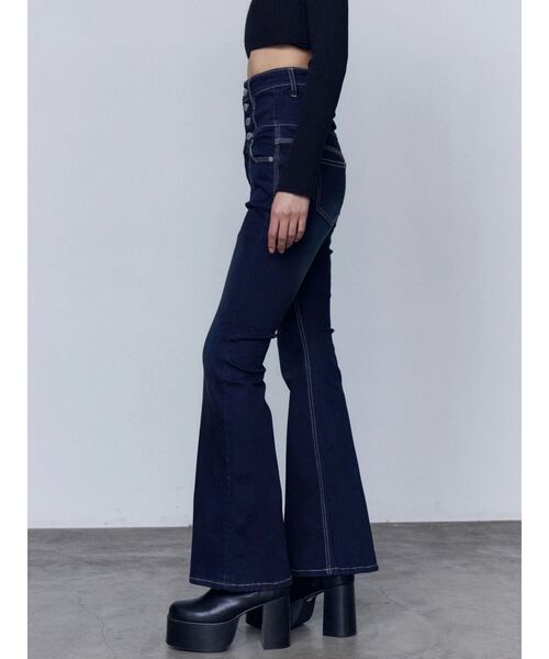 バックリボンフレアハイウエストパギンス（デニムパンツ）｜EMODA