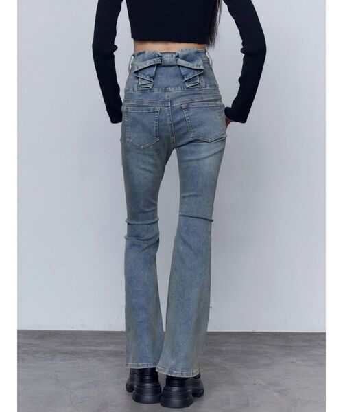 バックリボンフレアハイウエストパギンス（デニムパンツ）｜EMODA