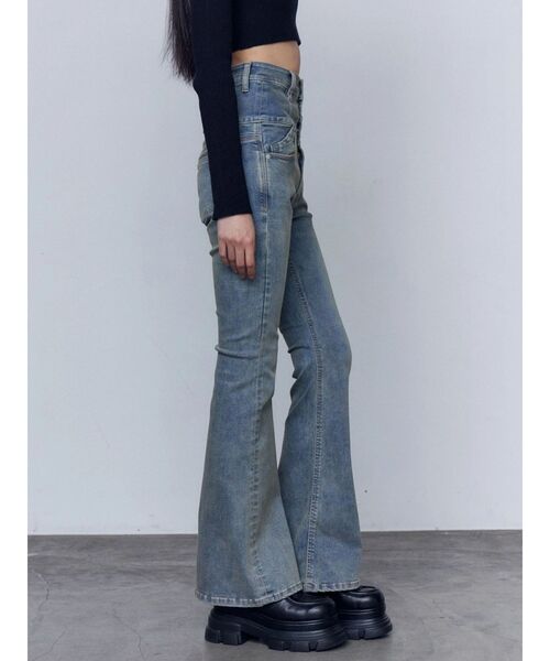 EMODA（エモダ）の「バックリボンフレアハイウエストパギンス（デニム