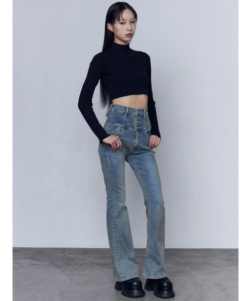 EMODA（エモダ）の「バックリボンフレアハイウエストパギンス（デニムパンツ・レディース・ライトブルー/ブラック/インディゴブルー・X-SMALL/MEDIUM/SMALL）」の17枚目の写真