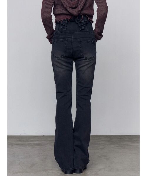バックリボン　フレア　ハイウエストパギンス　スキニー バックリボンフレアハイウエストパギンス（デニムパンツ）｜EMODA