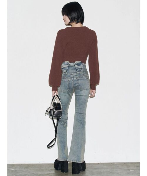 バックリボン　フレア　ハイウエストパギンス　スキニー バックリボンフレアハイウエストパギンス[品番：MKSW0067433]｜EMODA