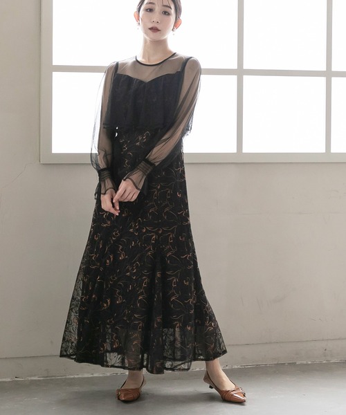 birei(ビレイ)の「エンブロイダリーチュールコンビドレス(ドレス・レディース・カーキ/ブラック/ピンク・M)」の17枚目の写真