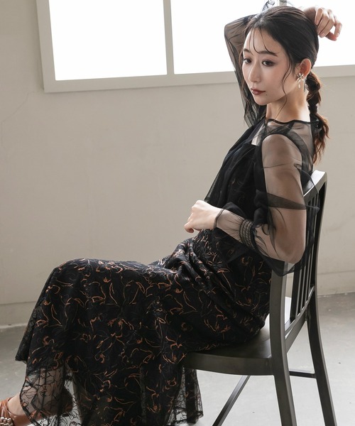 birei(ビレイ)の「エンブロイダリーチュールコンビドレス(ドレス・レディース・カーキ/ブラック/ピンク・M)」の21枚目の写真