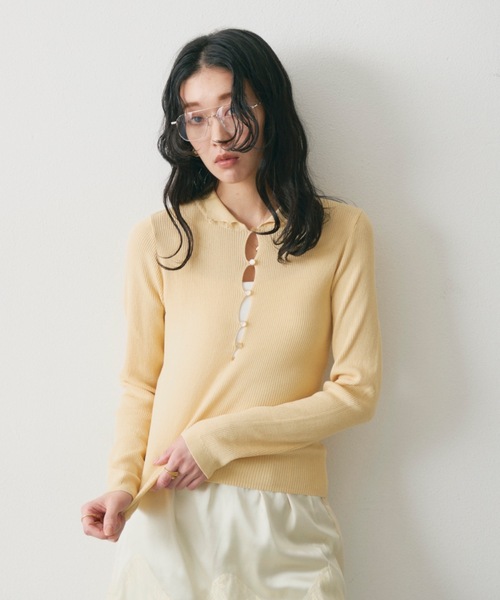 Lutim by u(ルチバイユー)の「【接触冷感】アイシーシャーベットフロントボタンリブトップス(その他トップス・レディース・チャコールグレー/アイボリー/ネイビー・FREE)」の2枚目の写真