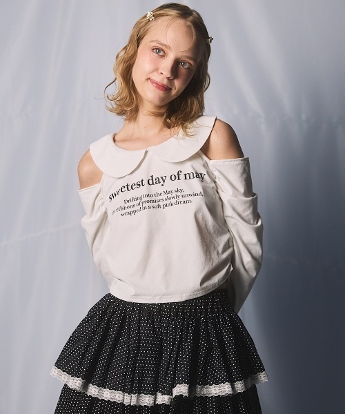 lilLilly(リルリリー)の「ロゴショルダーカットトップス(Tシャツ/カットソー・レディース・ホワイト/ブルー/ブラック・FREE)」の11枚目の写真
