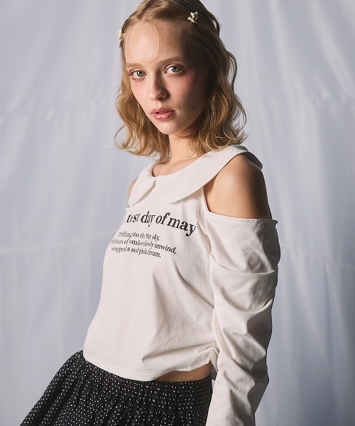 lilLilly(リルリリー)の「ロゴショルダーカットトップス(Tシャツ/カットソー・レディース・ホワイト/ブルー/ブラック・FREE)」の12枚目の写真