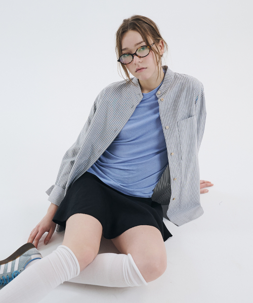 VOYONN（ボヨン）の「腕回り配色ストライプチャイナコットンシャツグレー004（シャツ/ブラウス・レディース・グレー・FREE）」の2枚目の写真