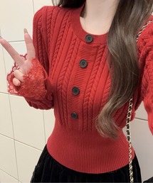 予約商品】ニット/セーター（レッド/赤色系・ワンポイント